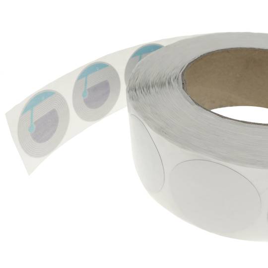 Bobina de etiqueta adhesiva compatible con antihurto antirrobo EAS 8.2MHz 40mm redonda blanca 1000 unidades