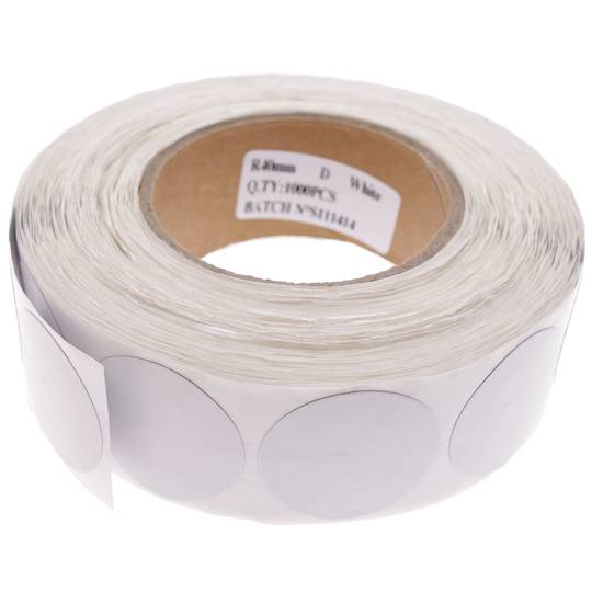 Bobina de etiqueta adhesiva compatible con antihurto antirrobo EAS 8.2MHz 40mm redonda blanca 1000 unidades