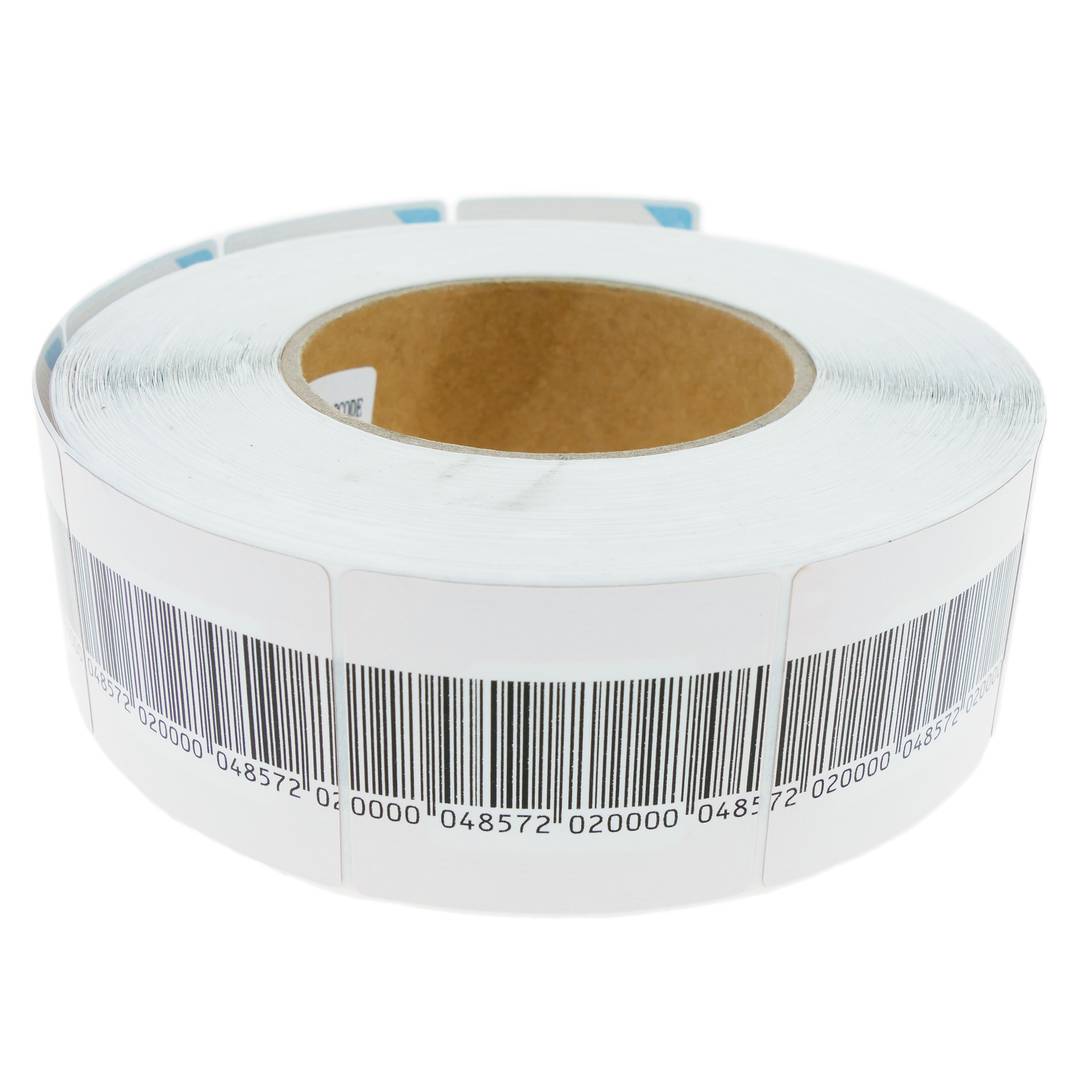 Bobina de etiqueta adesiva compatível com unidades anti-roubo EAS 8.2MHz 50x50mm com código de barras 1000
