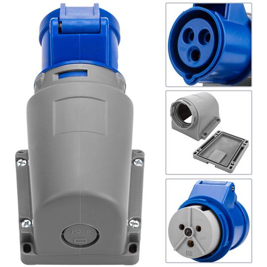 Base presa industriale CETAC 90º femmina 2P + T 16A 250V IP44 superficie