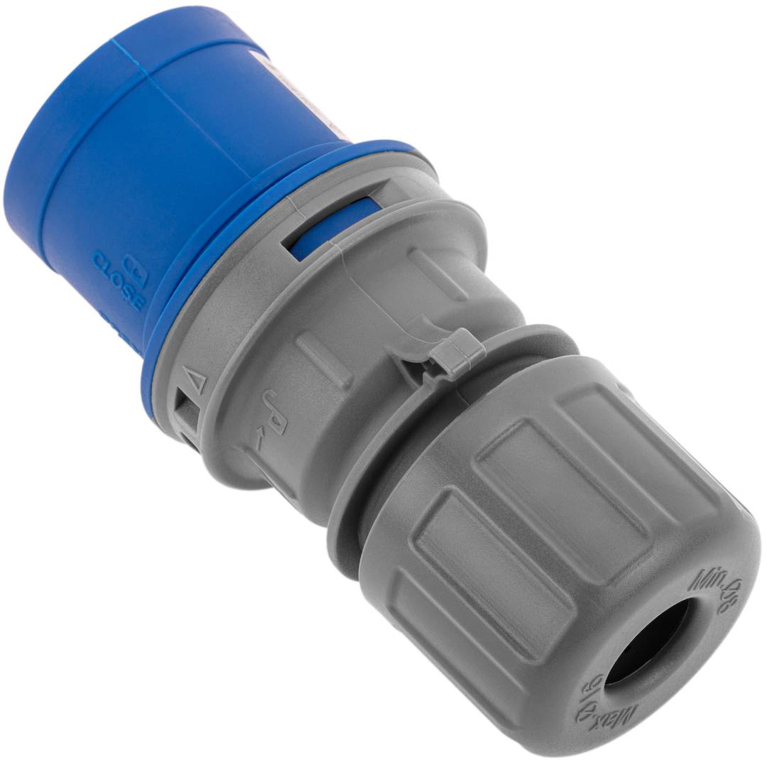 Base enchufe industrial macho 2P+T 16A 250V IP44 aerea Azul