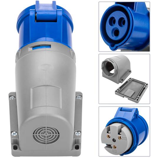 Industrial socket base CETAC 90º female 2P + E 32A 250V IP44 surface