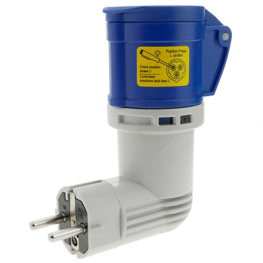 Adattatore CEE plug femmina a SCHUKO maschio 2P+T 16A 250V IP44 IEC-60309 angolo retto