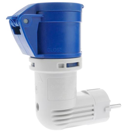 Adattatore CEE plug femmina a SCHUKO maschio 2P+T 16A 250V IP44 IEC-60309 angolo retto