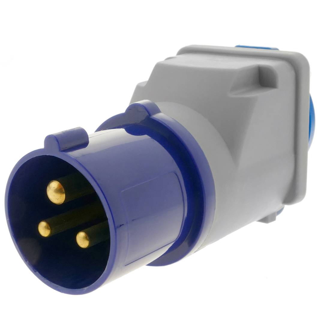 Industrial outlet Adaptor CEE plug male to SCHUKO female socket 2P+T 16A  250V IP44 IEC-60309 - Cablematic