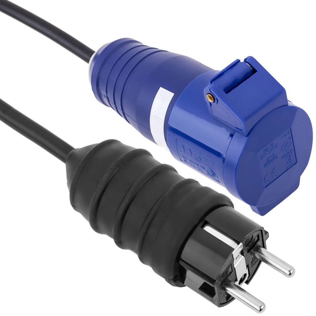 Adapter CEE plug-Buchse an SCHUKO-Stecker 2P+T 16A 250V IP44 IEC-60309  Kabel 1m - Cablematic