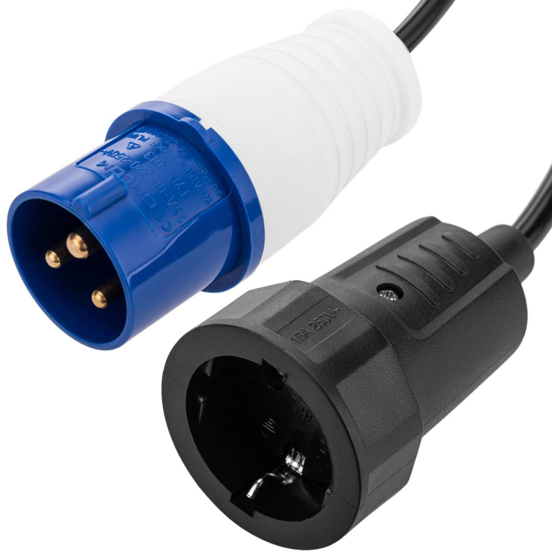 Adapter CEE plug-Stecker an SCHUKO-Buchse 2P+T 16A 230V IP44 IEC
