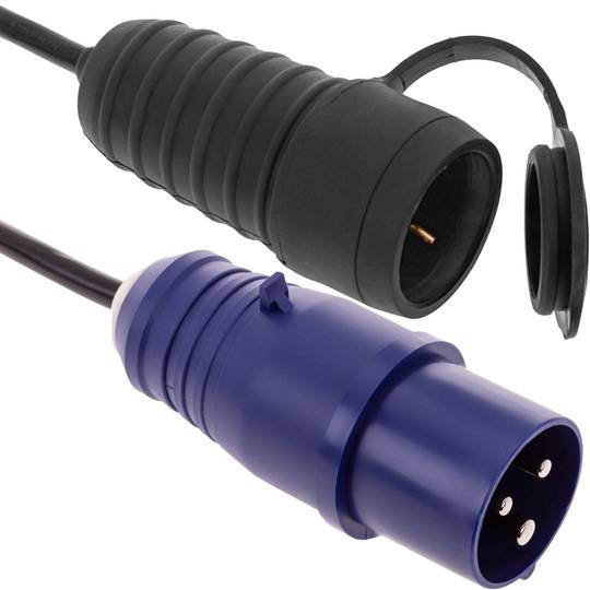 Adapter CEE plug-Stecker an SCHUKO-Buchse 2P+T 16A 230V IP44 IEC-60309 Kabel  16 cm - Cablematic