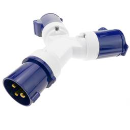 Industrial outlet Adaptor CEE plug male to 2 x CEE plug female socket 2P+T 16A 250V IP44 IEC-60309
