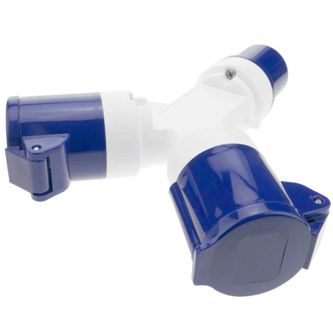 Adapter CEE plug-Stecker an 2 x CEE plug-Buchse 2P+T 16A 250V IP44 IEC-60309