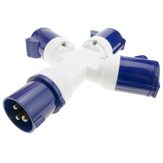 Industrial outlet Adaptor CEE plug male to 3 x CEE plug female socket 2P+T 16A 250V IP44 IEC-60309