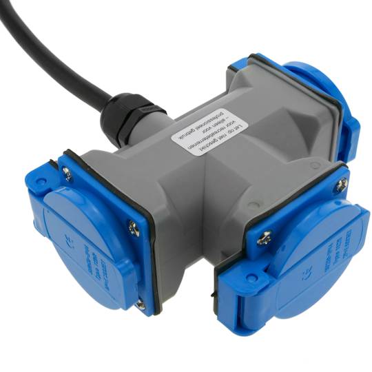 Industrial outlet Adaptor CEE plug male to 3 x CEE plug female 2P+T 16A 250V IP44 IEC-60309 cable 15cm