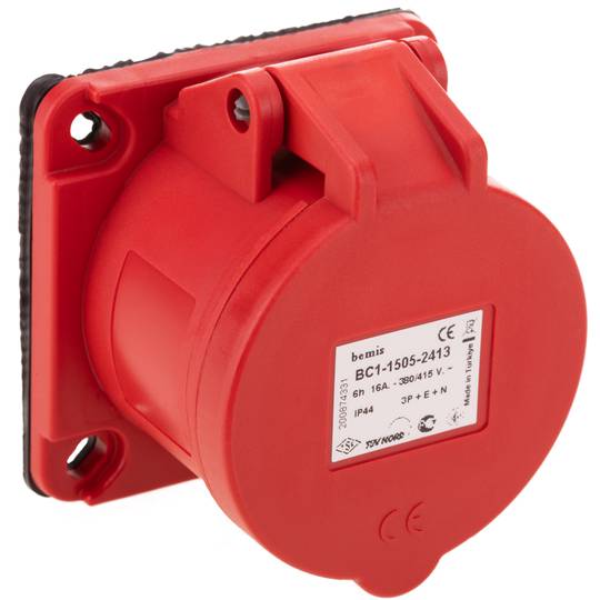Base de soquete industrial CETAC fêmea 3P + T + N 16A 480V IP44 para incorporação