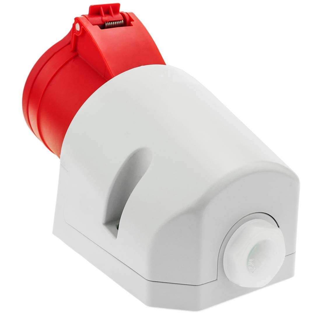 Base de soquete industrial CETAC 90º fêmea 3P + T + N 32A 380V IP44 superfície