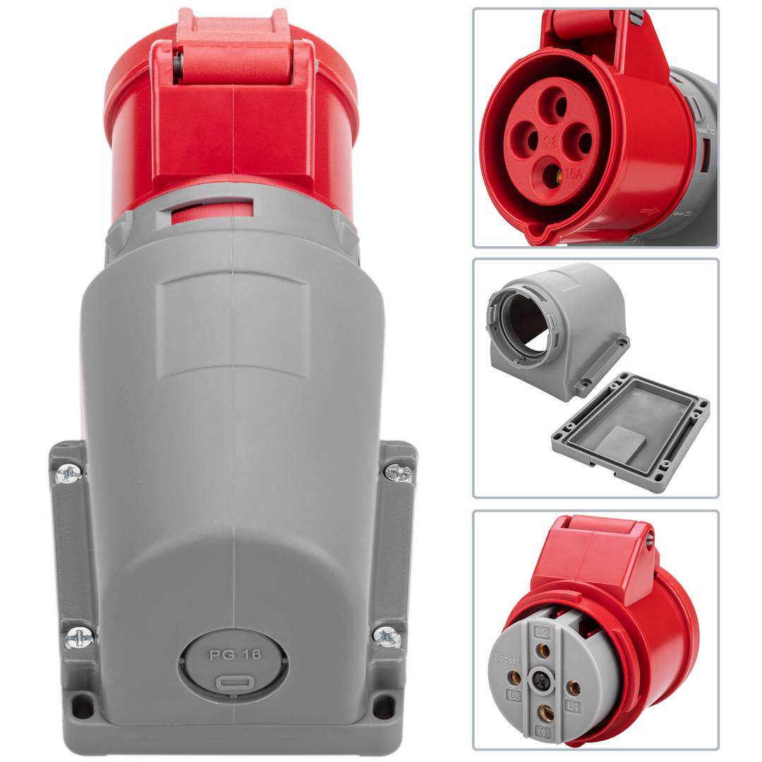 Industriële sokkel CETAC 90º vrouwelijk 3P + E 16A 380V IP44 opbouw