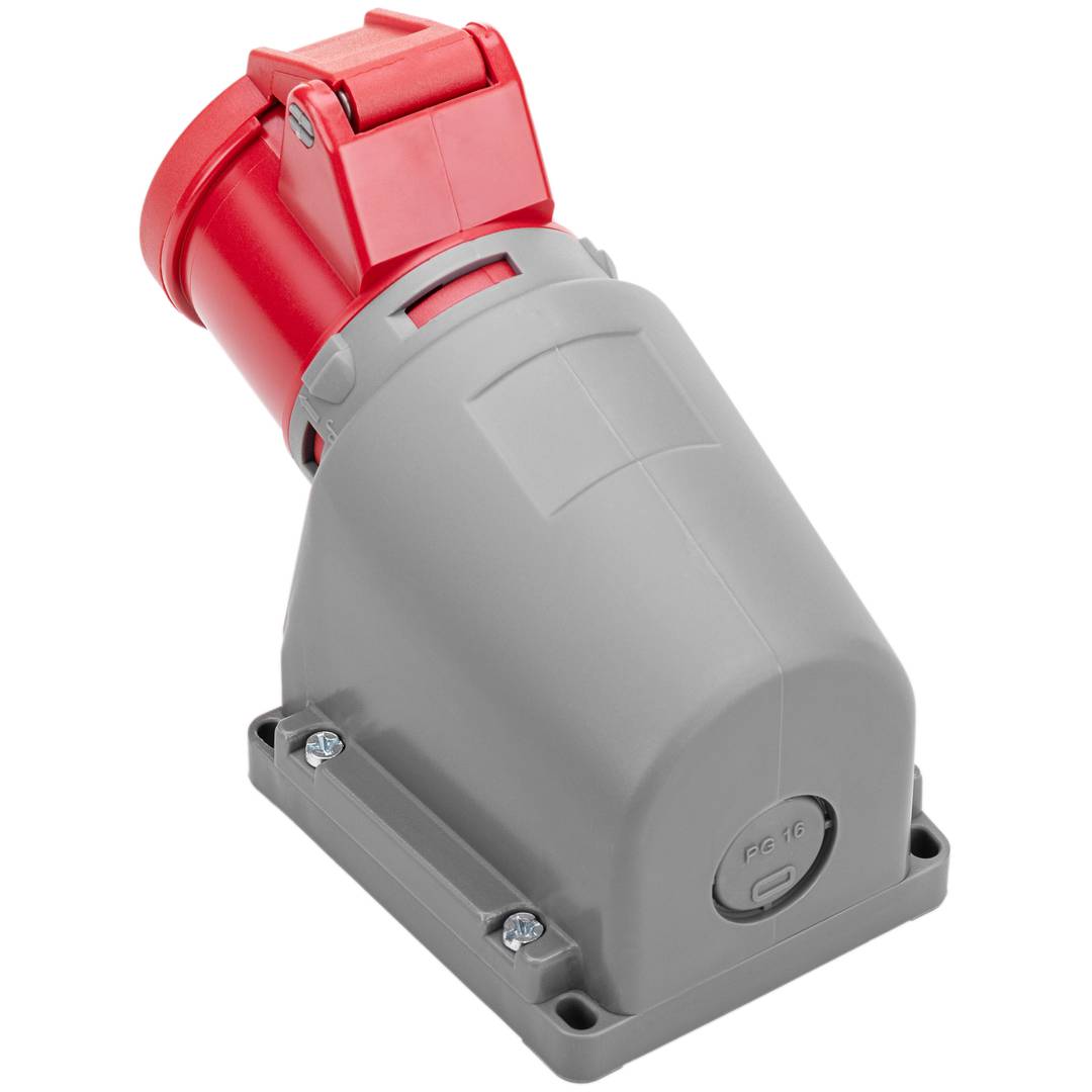 Industriële sokkel CETAC 90º vrouwelijk 3P + E 16A 380V IP44 opbouw