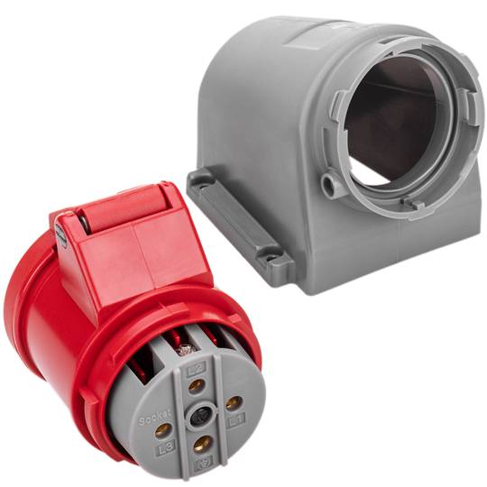 Industriële sokkel CETAC 90º vrouwelijk 3P + E 16A 380V IP44 opbouw