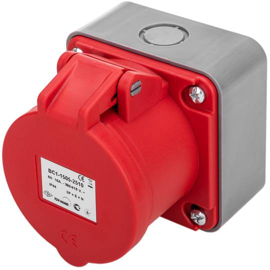 Soquete industrial CETAC fêmea 3P + T + N 16A 380V IP44 superfície