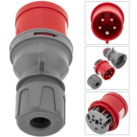 Base de plugue industrial CETAC macho 3P + T + N 32A 380V IP44 antena