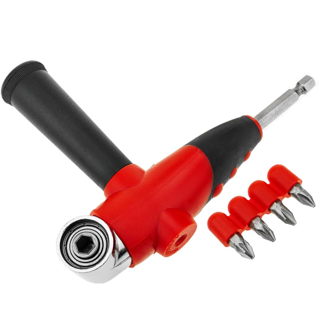 Chave de fenda manual com adaptador hexagonal de design de ângulo 1/4 6,35 mm para mandril de broca de ângulo reto e 4 bits