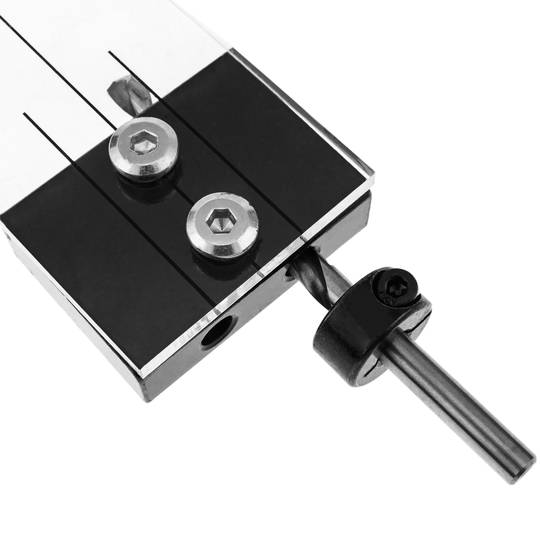 Sistema di guida e centraggio per praticare fori in in legno. Kit di foratura per tassello  6 mm 1/4