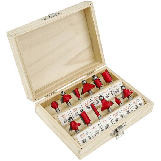 15 Piece 1/4 Tungsten Carbide Router Bit Set and Organizing Case & Hex Chuck Wrench