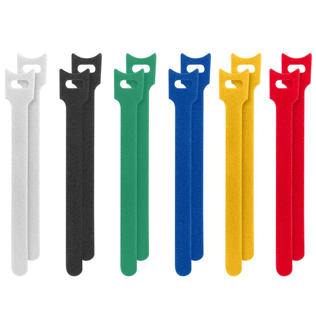 Pack de 12 unitats de brida adherent 150mm en colors negre, blau, verd, vermell, blanc i groc de Lanberg ORG01-MT150-MC6