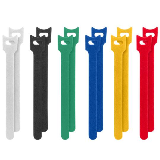 Pack de 12 unitats de brida adherent 150mm en colors negre, blau, verd, vermell, blanc i groc de Lanberg ORG01-MT150-MC6