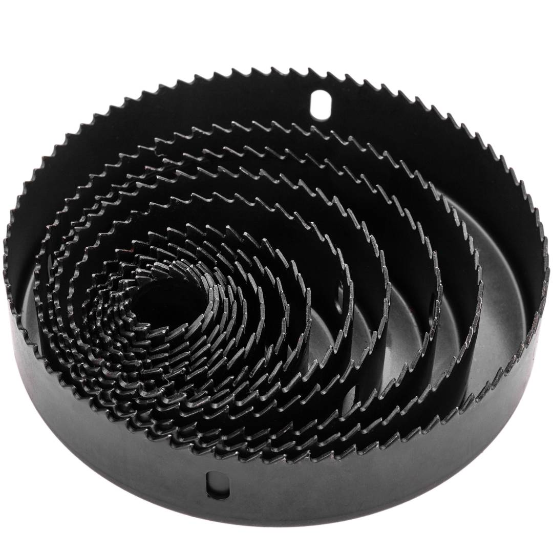 Case of 12 round crowns for sawing wood holes 19 21 27 31 31 37 44 44 50 60 74 87 100 125 mm