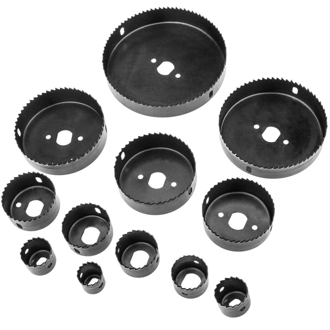 Case of 12 round crowns for sawing wood holes 19 21 27 31 31 37 44 44 50 60 74 87 100 125 mm