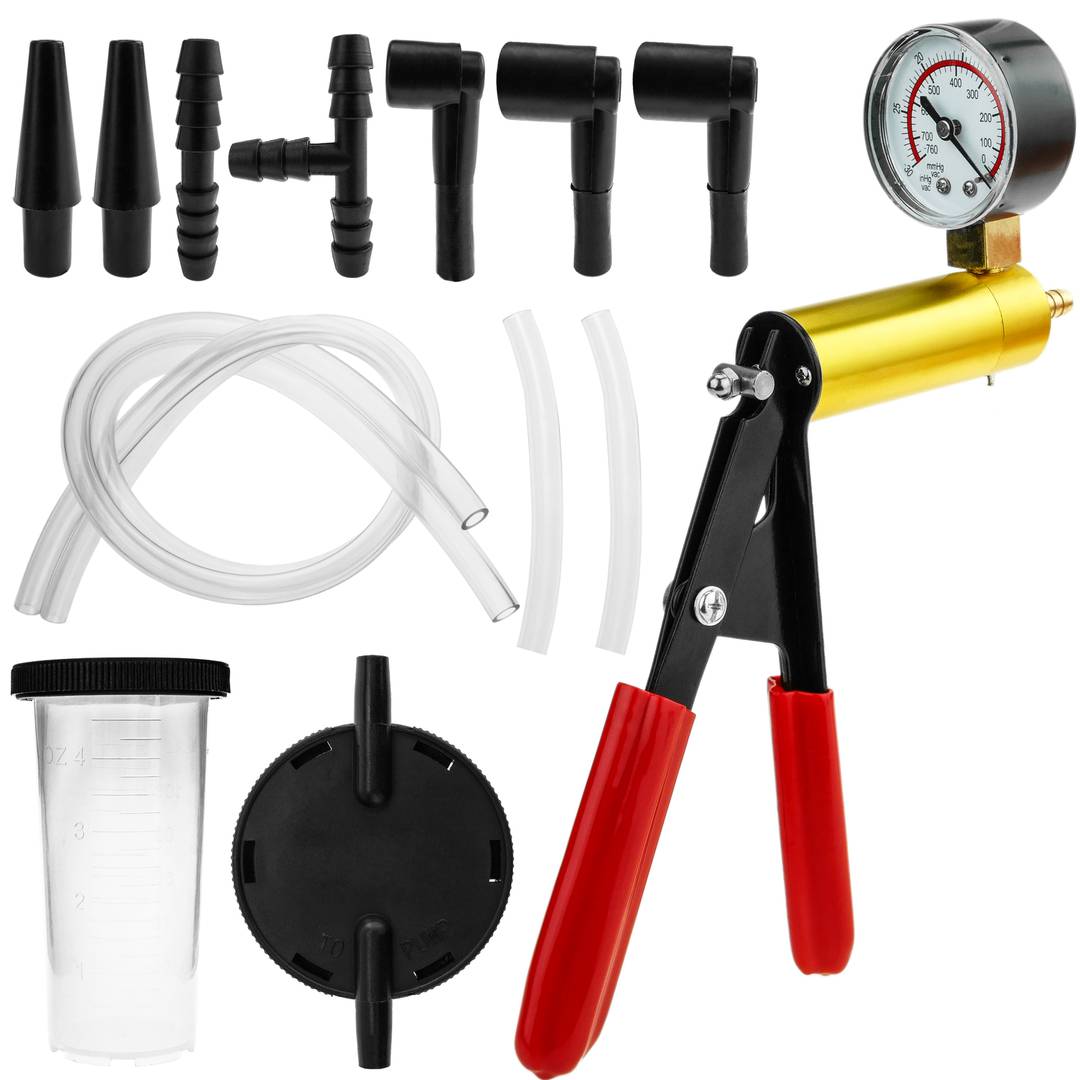 Aussel Hand Held Vacuum Pump Tester for Automotive/Truck/Motorbike Brake Fluid Bleeder Tool Set with Vacuum Gauge/Adapter Brake Bleed Kit