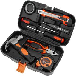 Coffret d'outils de base de 8 pièces. Tournevis, pince, marteau, ruban à mesurer, etc.