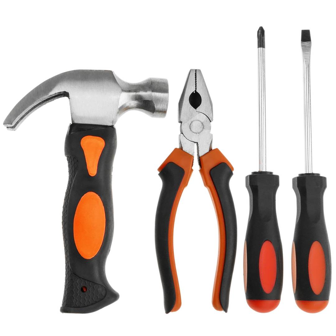 Basic tool kit. Set of 8 pieces. Screwdriver, pliers, hammer, tape measure,  etc. - Cablematic