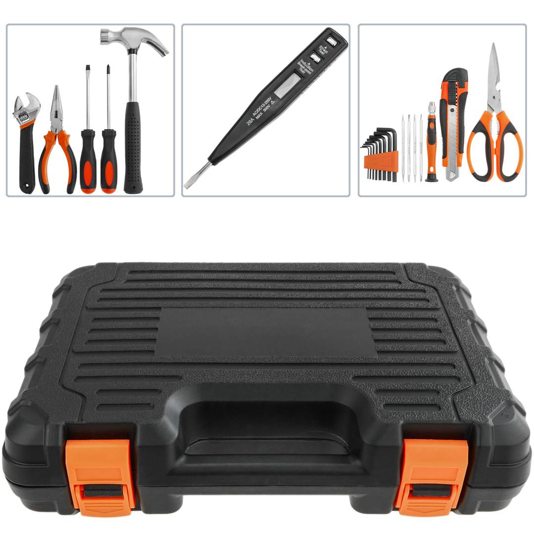 Basic tool kit. Set of 17 pieces. Screwdriver, pliers, hammer, tape  measure, etc. - Cablematic
