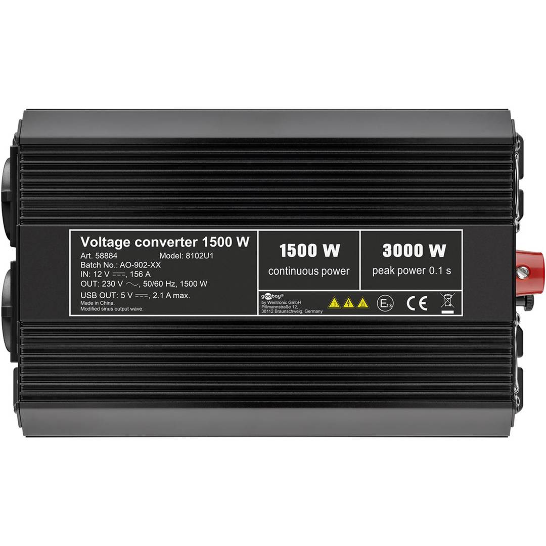 Falownik elektryczny ze zmodyfikowaną falą 12 VDC do 220 VAC 1500W i USB