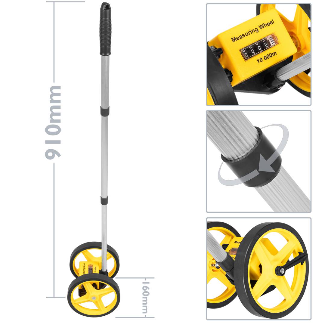 Odômetro digital de roda de alta precisão para medição de distâncias. Diâmetro do topômetro 16 cm e altura 91 cm