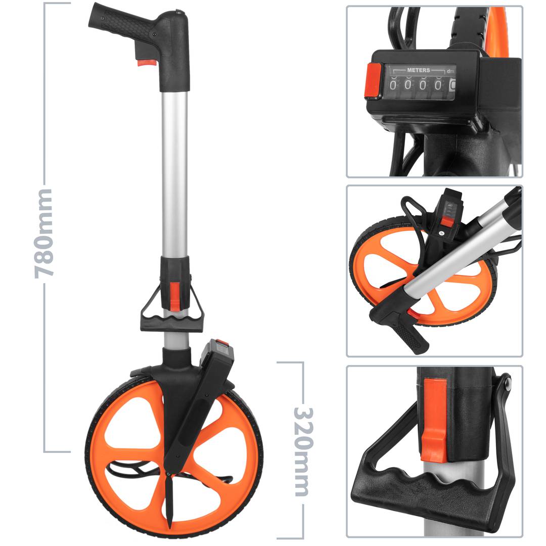 Odômetro de roda profissional para medição de distância. Topómetro do diâmetro 320 mm e altura 940 mm