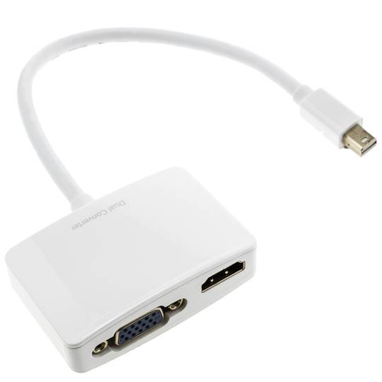 Adaptador de mini-DisplayPort mascle a HDMI femella i VGA femella