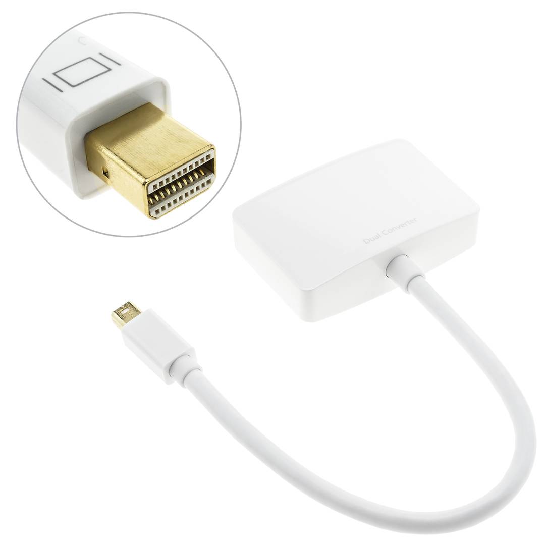 Adaptador de mini-DisplayPort mascle a HDMI femella i VGA femella