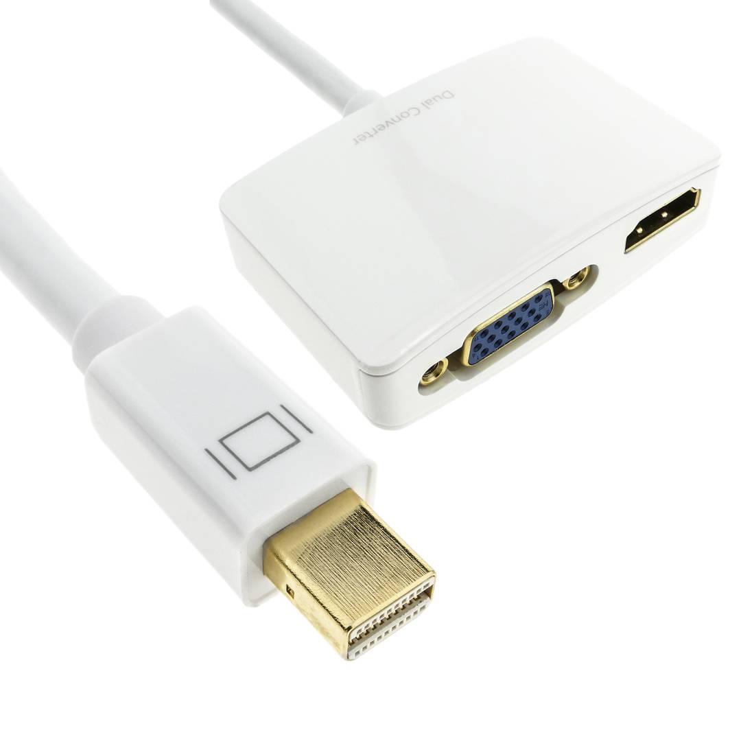 Adaptador de mini-DisplayPort mascle a HDMI femella i VGA femella