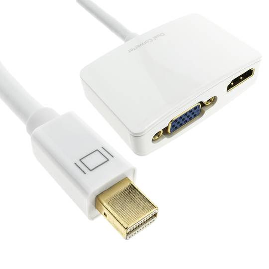 Adaptador de mini-DisplayPort mascle a HDMI femella i VGA femella