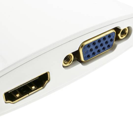 Adaptador de mini-DisplayPort mascle a HDMI femella i VGA femella