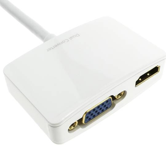 Adaptador de mini-DisplayPort mascle a HDMI femella i VGA femella