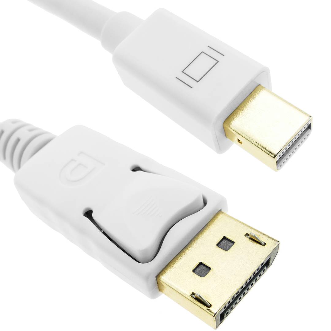 Cabo Mini Displayport a Displayport 2K 4K 1080p FullHD para áudio e vídeo digital 1m branco