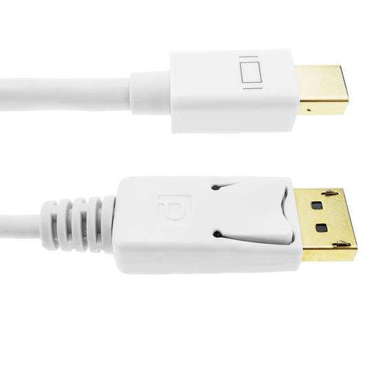 Cabo Mini Displayport a Displayport 2K 4K 1080p FullHD para áudio e vídeo digital 1m branco