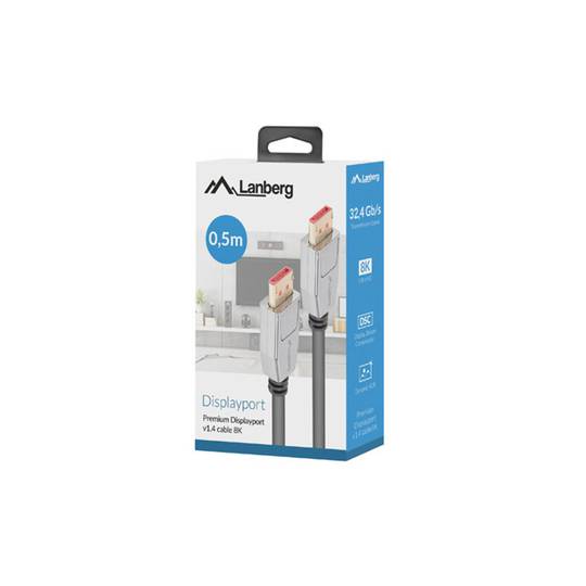 Displayport v1.4 Kabel 20 Pin Stecker auf Stecker 0,5m 8K 60Hz schwarz von Lanberg CA-DPDP-20CU-0005-BK