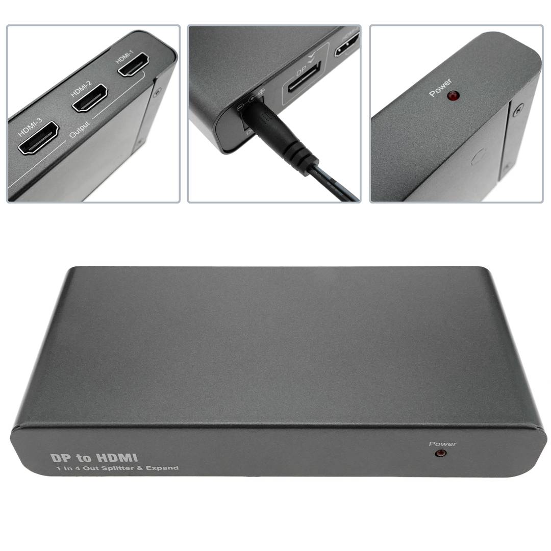Adaptador DisplayPort 1 x DP a 4 x HDMI com função videowall de 4 portas