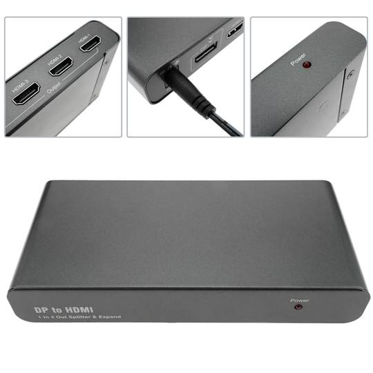 Adaptador DisplayPort 1 x DP a 4 x HDMI com função videowall de 4 portas