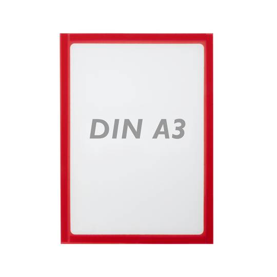 Pochette magnétique d'affichage document en format A3 avec cadre flexible rouge (5 pièces)