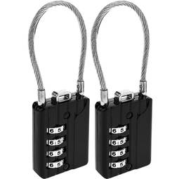 Cadenas de sécurité avec câble en acier et combinaison à 4 chiffres 2-pack